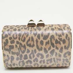 Pre Owned Jimmy Choo Light Beige Leopard Print Suede Compact Twill Tube Clutch