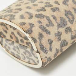 Pre Owned Jimmy Choo Light Beige Leopard Print Suede Compact Twill Tube Clutch