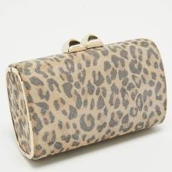 Pre Owned Jimmy Choo Light Beige Leopard Print Suede Compact Twill Tube Clutch