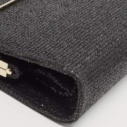 Jimmy Choo Black Fabric and Glitter Frame Clutch