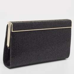 Jimmy Choo Black Fabric and Glitter Frame Clutch
