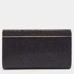Jimmy Choo Black Fabric and Glitter Frame Clutch