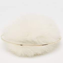 Pre Owned Jimmy Choo White Rabbit Fur and Snakeskin Round Metal Clutch