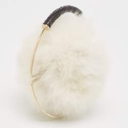 Pre Owned Jimmy Choo White Rabbit Fur and Snakeskin Round Metal Clutch