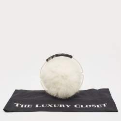 Pre Owned Jimmy Choo White Rabbit Fur and Snakeskin Round Metal Clutch
