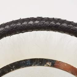 Pre Owned Jimmy Choo White Rabbit Fur and Snakeskin Round Metal Clutch