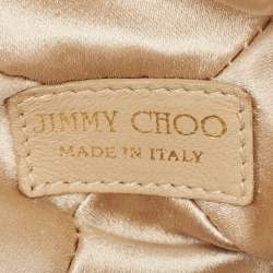 Pre Owned Jimmy Choo White Rabbit Fur and Snakeskin Round Metal Clutch