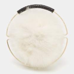 Pre Owned Jimmy Choo White Rabbit Fur and Snakeskin Round Metal Clutch