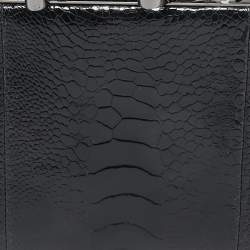 Pre Owned Jimmy Choo Black Ostrich Leg Leather Crystals Logo Frame Clutch