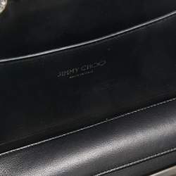 Pre Owned Jimmy Choo Black Ostrich Leg Leather Crystals Logo Frame Clutch