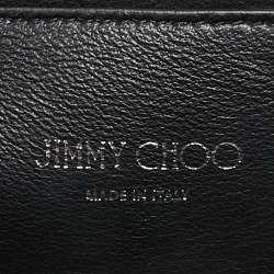 Pre Owned Jimmy Choo Black Ostrich Leg Leather Crystals Logo Frame Clutch