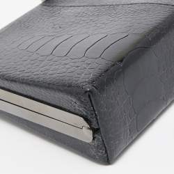 Pre Owned Jimmy Choo Black Ostrich Leg Leather Crystals Logo Frame Clutch