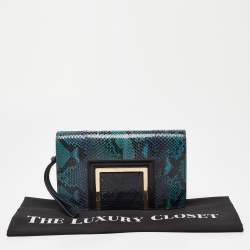 Pre Owned Jimmy Choo Blue Snakeskin Wristlet Clutch