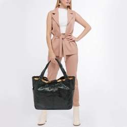 Jimmy Choo Dark Green Python Chain Detail Tote