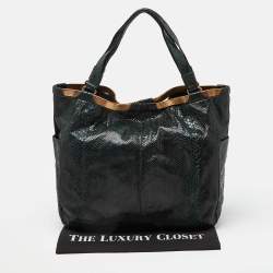 Jimmy Choo Dark Green Python Chain Detail Tote