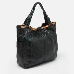 Jimmy Choo Dark Green Python Chain Detail Tote