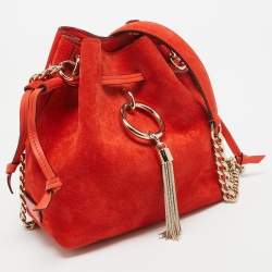 Jimmy Choo Orange Suede Callie Drawstring Bucket Bag