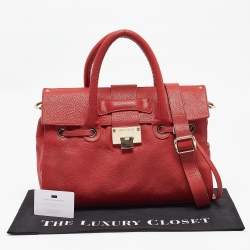 Pre Owned Jimmy Choo Red Grainy Leather Rosalie Top Handle Bag