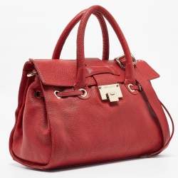 Pre Owned Jimmy Choo Red Grainy Leather Rosalie Top Handle Bag