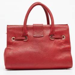 Pre Owned Jimmy Choo Red Grainy Leather Rosalie Top Handle Bag