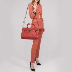 Pre Owned Jimmy Choo Red Grainy Leather Rosalie Top Handle Bag