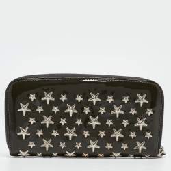 Jimmy Choo Olive Green Patent Leather Star Studded Zip Around Wallet
