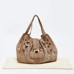Jimmy Choo Dark Beige/Silver Shimmering Suede Ramona Tote 