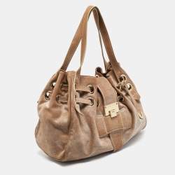 Jimmy Choo Dark Beige/Silver Shimmering Suede Ramona Tote 