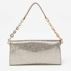 Pre Owned Jimmy Choo Gold Glitter Riane Clutch Bag
