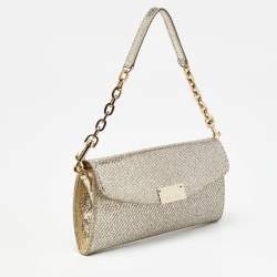 Pre Owned Jimmy Choo Gold Glitter Riane Clutch Bag