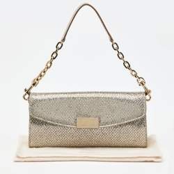 Pre Owned Jimmy Choo Gold Glitter Riane Clutch Bag