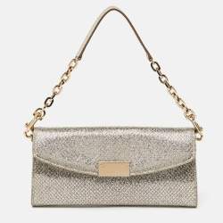 Pre Owned Jimmy Choo Gold Glitter Riane Clutch Bag