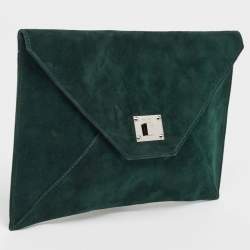 Pre Owned Jimmy Choo Dark Green Suede Rosseta Clutch