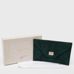 Pre Owned Jimmy Choo Dark Green Suede Rosseta Clutch