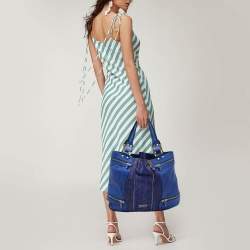 Pre Owned Jimmy Choo Blue Leather and Suede Mandah Expandable Bag