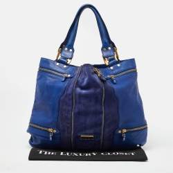 Pre Owned Jimmy Choo Blue Leather and Suede Mandah Expandable Bag