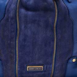 Pre Owned Jimmy Choo Blue Leather and Suede Mandah Expandable Bag