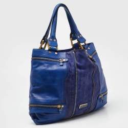 Pre Owned Jimmy Choo Blue Leather and Suede Mandah Expandable Bag