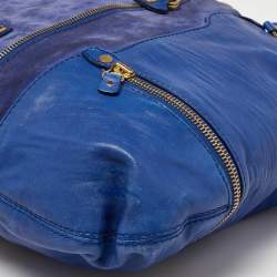 Pre Owned Jimmy Choo Blue Leather and Suede Mandah Expandable Bag