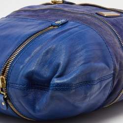 Pre Owned Jimmy Choo Blue Leather and Suede Mandah Expandable Bag