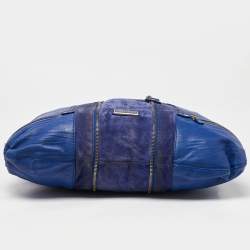 Pre Owned Jimmy Choo Blue Leather and Suede Mandah Expandable Bag