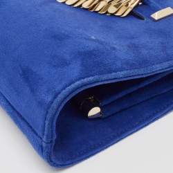 Jimmy Choo Blue Alcantara Fringe Bracelet Venus Chain Clutch 