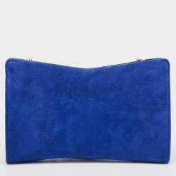 Jimmy Choo Blue Alcantara Fringe Bracelet Venus Chain Clutch 