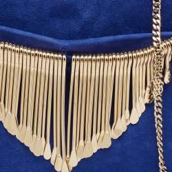 Jimmy Choo Blue Alcantara Fringe Bracelet Venus Chain Clutch 