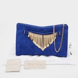Jimmy Choo Blue Alcantara Fringe Bracelet Venus Chain Clutch 