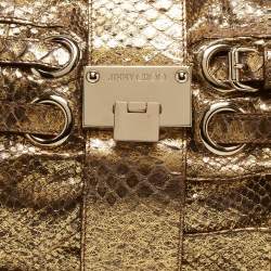 Pre Owned Jimmy Choo Gold Python Oversize Ramona Chain Clutch