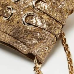 Pre Owned Jimmy Choo Gold Python Oversize Ramona Chain Clutch