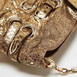 Pre Owned Jimmy Choo Gold Python Oversize Ramona Chain Clutch