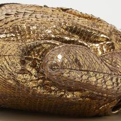 Pre Owned Jimmy Choo Gold Python Oversize Ramona Chain Clutch