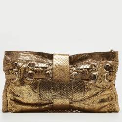 Pre Owned Jimmy Choo Gold Python Oversize Ramona Chain Clutch